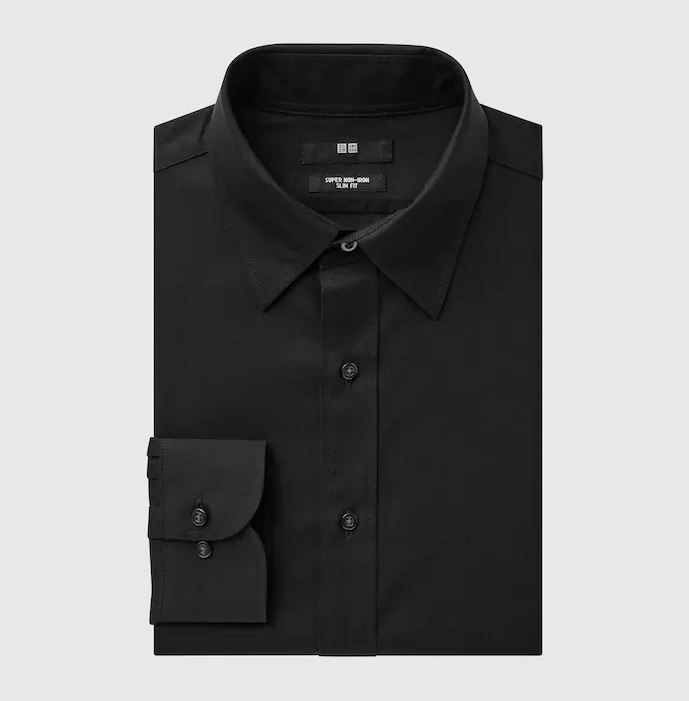 

Рубашка полуразрезной воротник Uniqlo Super Non-iron Slim Fit, черный