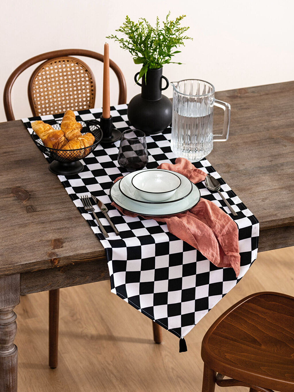 

Клетчатый узор Детальная дорожка с кисточками 45x150 см LCW Home