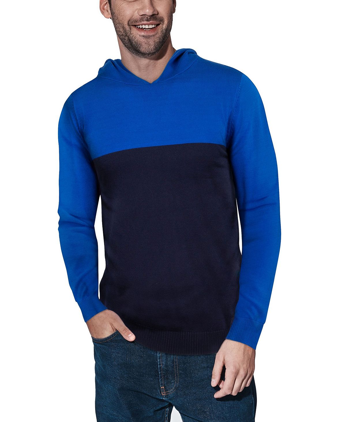 Мужской базовый свитер средней плотности с цветными блоками и капюшоном X-Ray, мульти