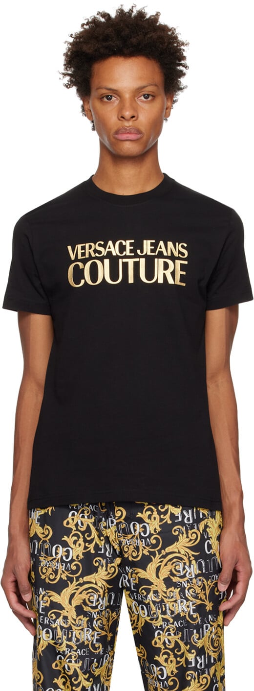 

Черно-золотая футболка с принтом Versace Jeans Couture, Черный