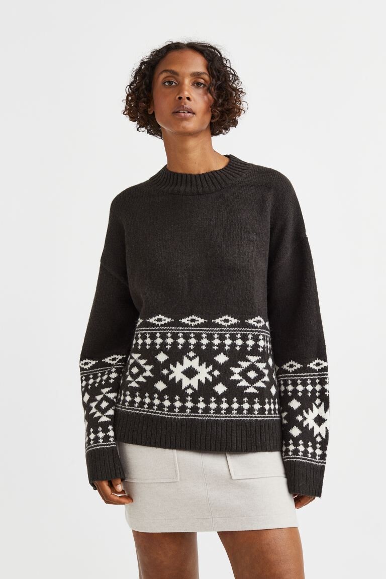 

Жаккардовый свитер H&M, черный/узор