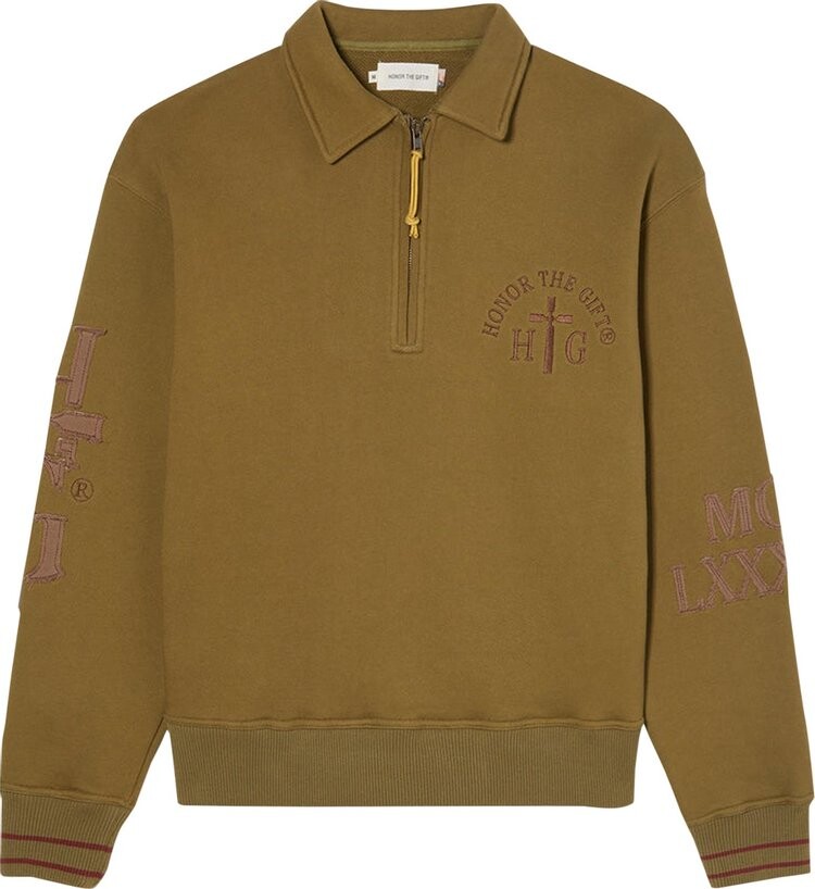 

Свитер Honor The Gift Prep School Henley Sweater 'Olive', зеленый