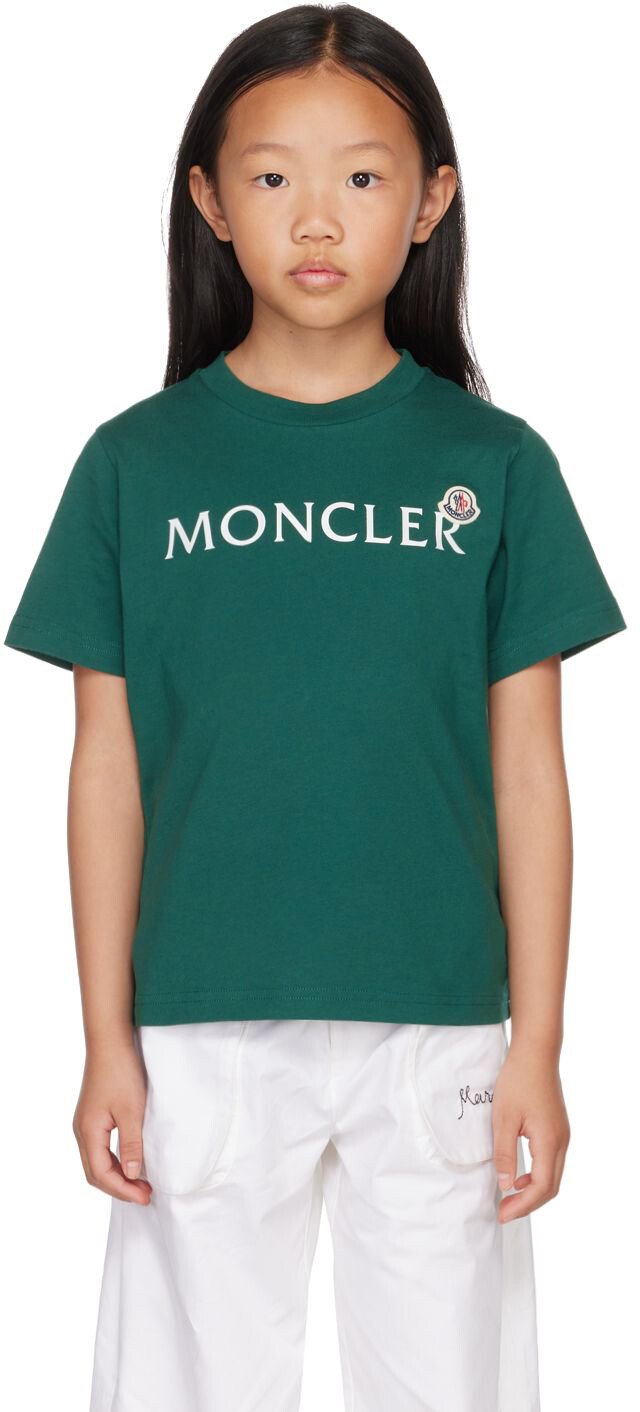 

Детская зеленая футболка с логотипом Moncler Enfant, Зеленый