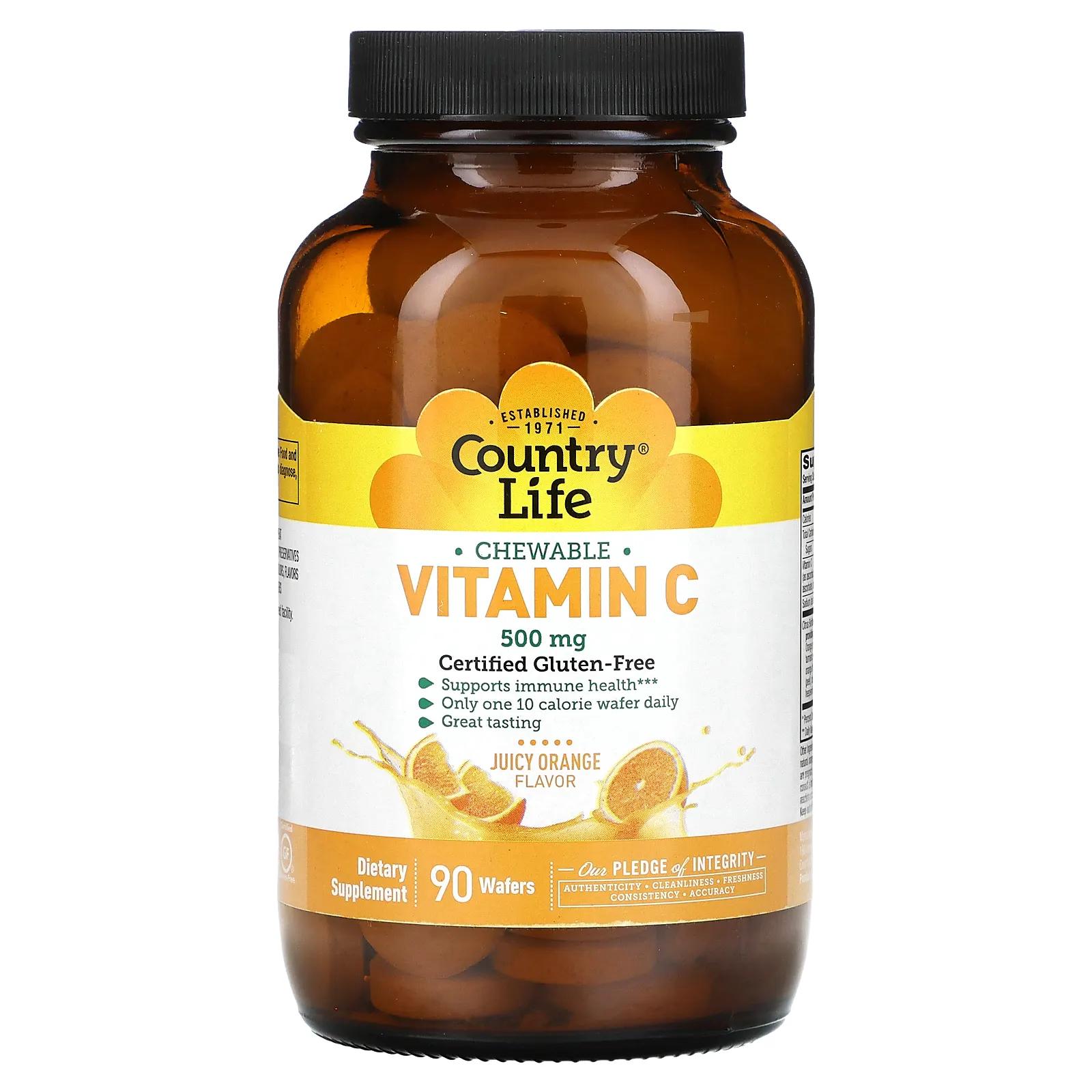 Country Life Витамин С - Жевательный апельсиновый сок 90 вафель
