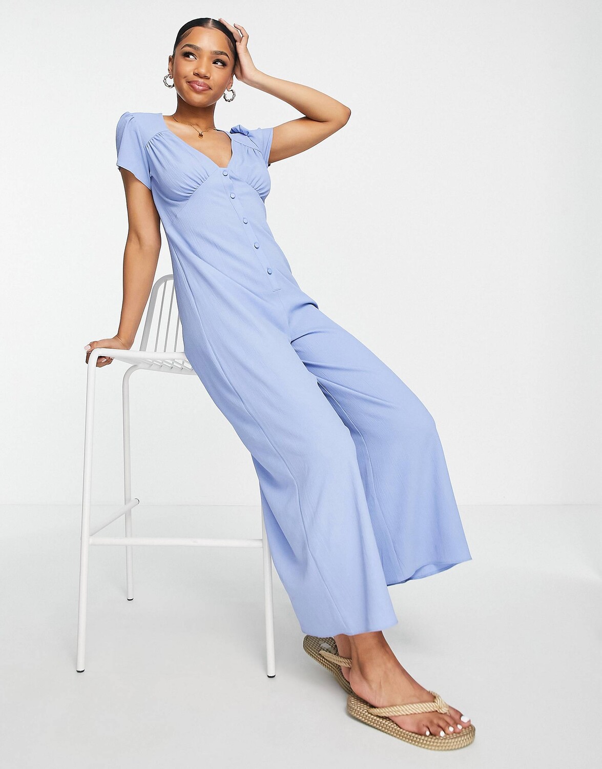 

Голубой комбинезон на пуговицах спереди ASOS DESIGN