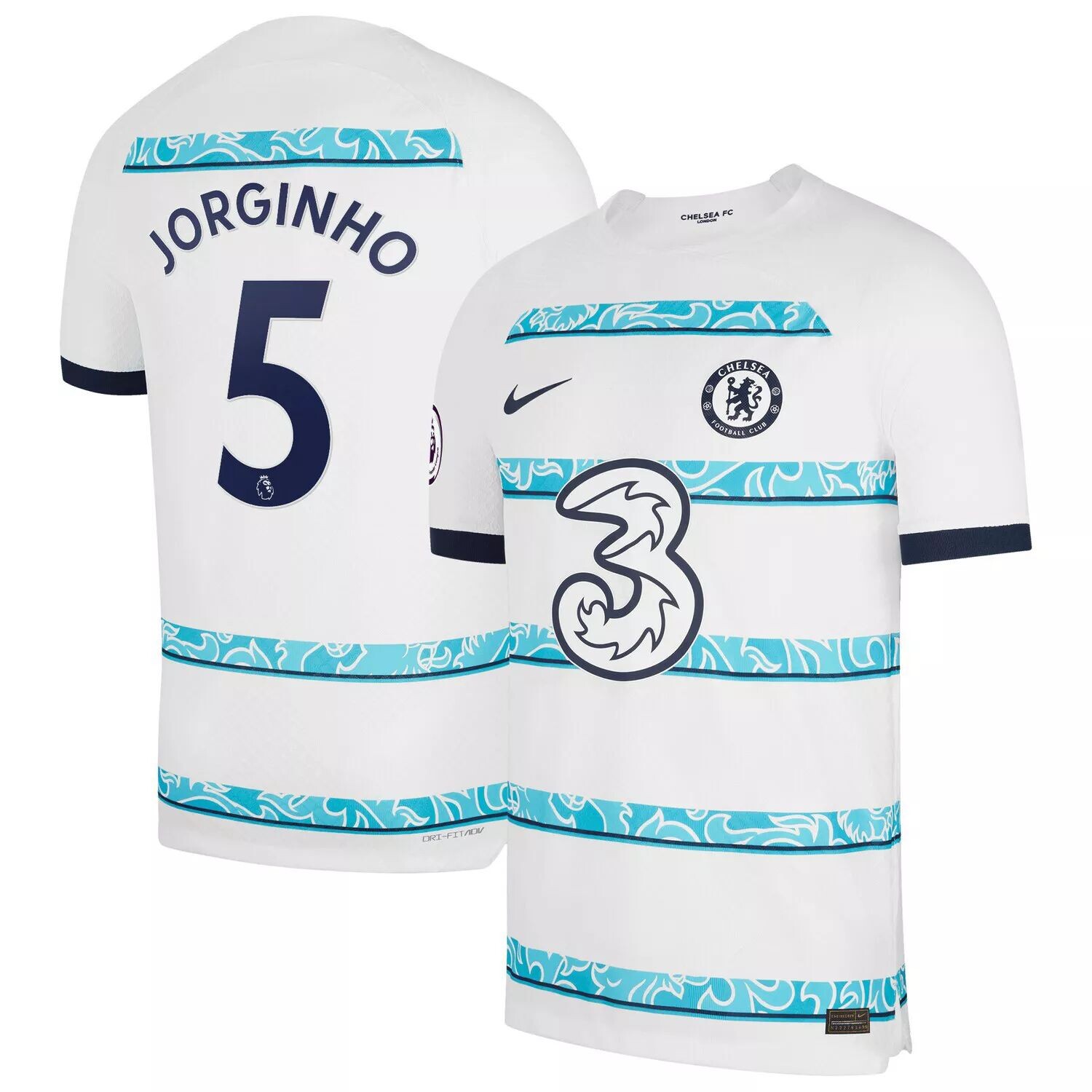 

Мужская белая мужская футболка Jorginho Chelsea 2022/23, выездная футболка Vapor Match Authentic Player Nike