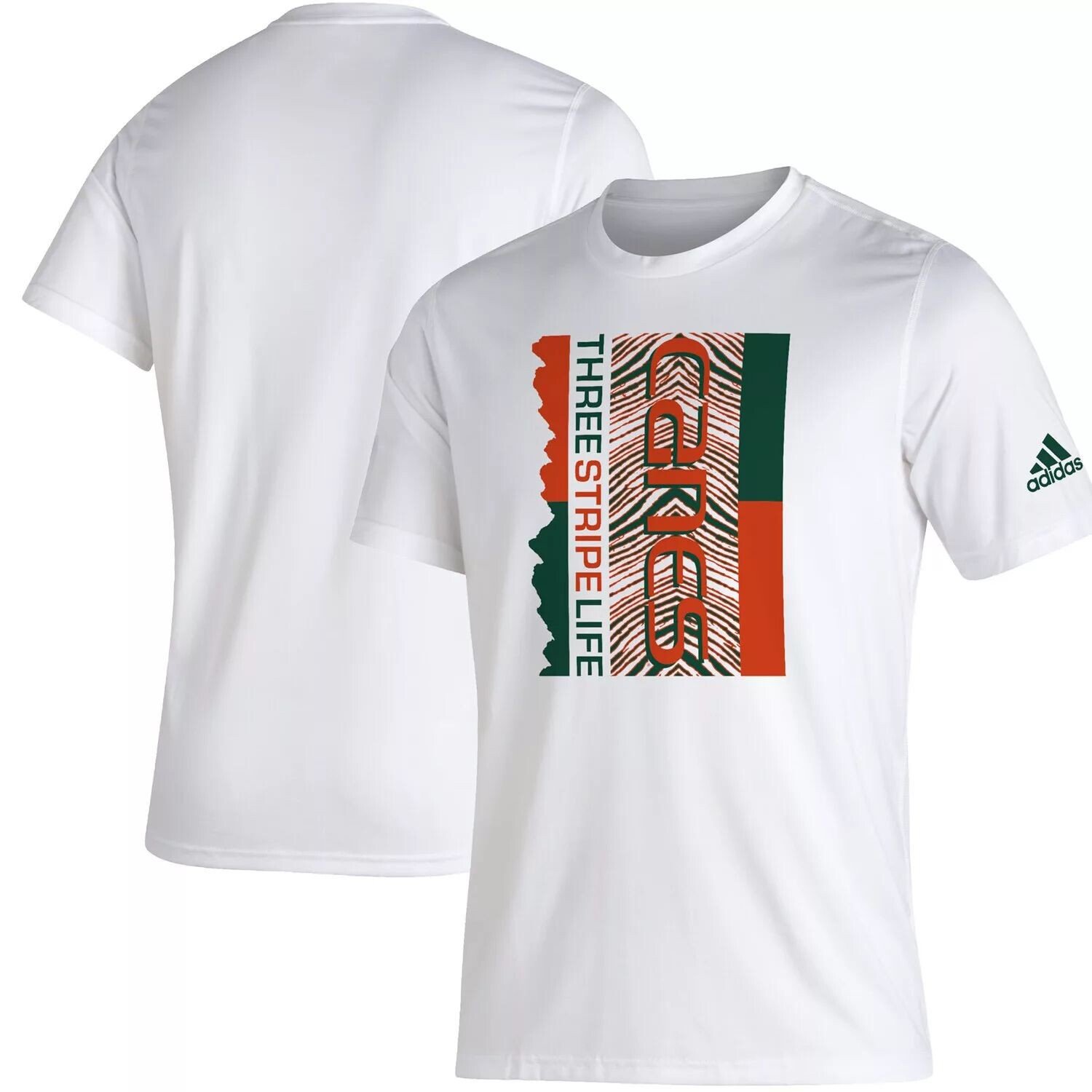 

Мужская футболка adidas White Miami Hurricanes Zubaz с тремя полосками Life Creator AEROREADY