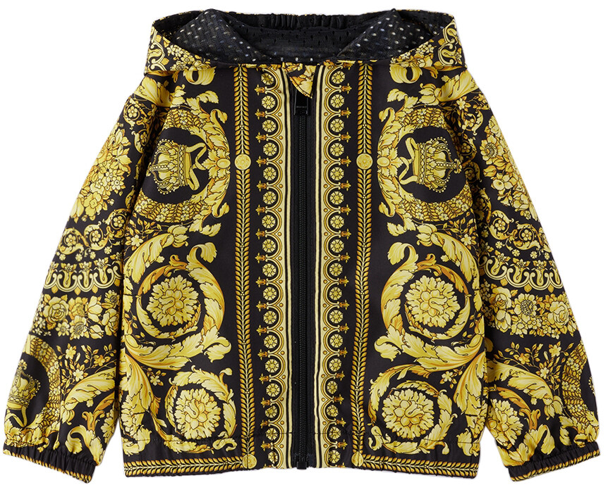 

Детская черно-золотая куртка в стиле барокко Versace, Черный
