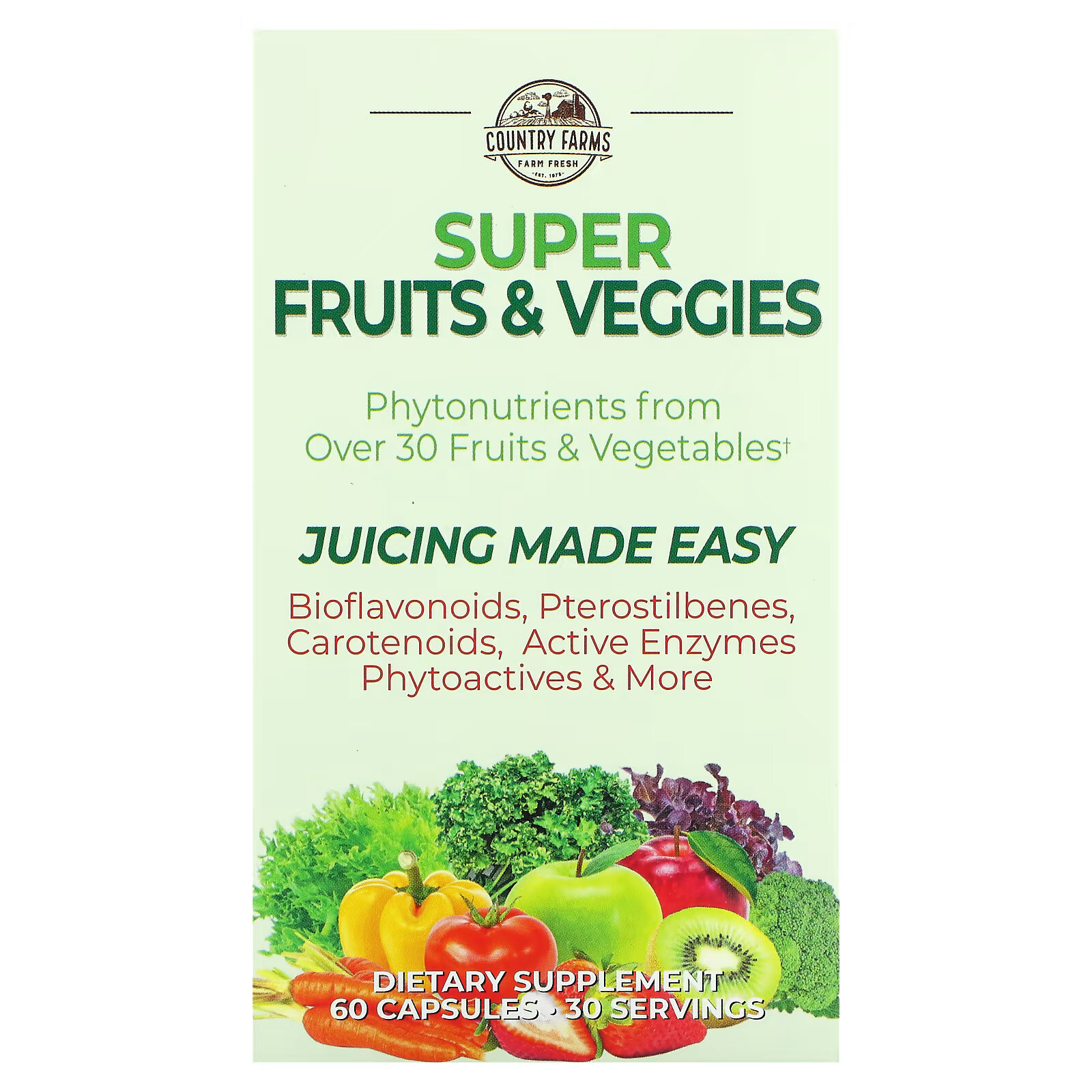 Country Farms, Суперфрукт и овощи, формула с натуральными фруктами и овощами, 60 капсул country farms суперфрукт и овощи формула с натуральными фруктами и овощами 60 капсул