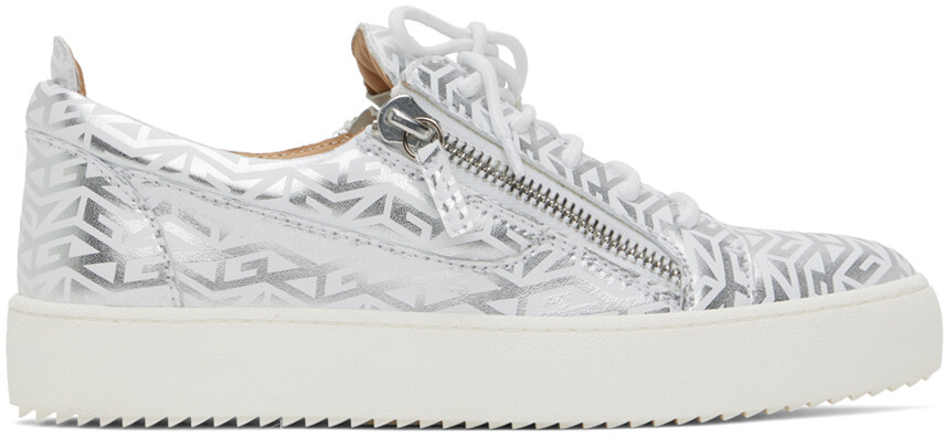 

Бело-серебряные кроссовки Frankie с монограммой Giuseppe Zanotti
