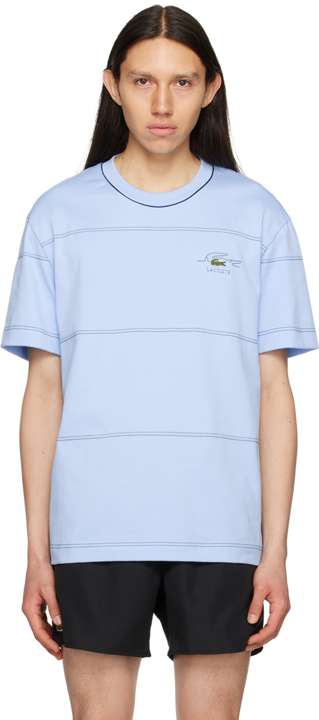 

Синяя полосатая футболка Lacoste, Синий