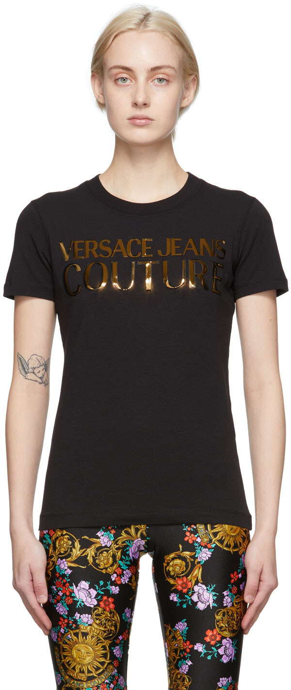 

Черная футболка с логотипом Mirror Versace Jeans Couture
