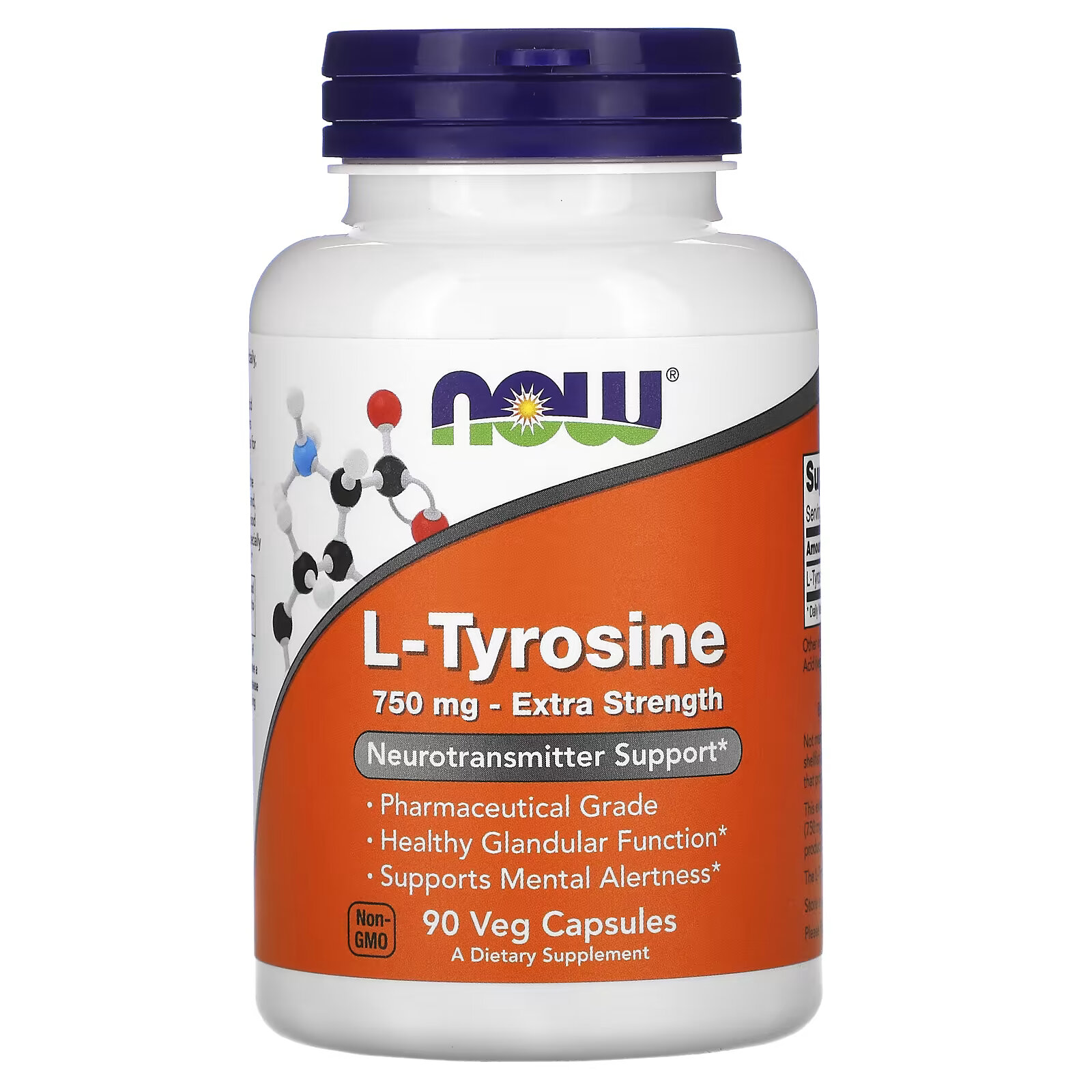 L-тирозин с повышенной силой действия NOW Foods 750 мг, 90 растительных капсул now foods l тирозин с повышенной силой действия 750 мг 90 растительных капсул