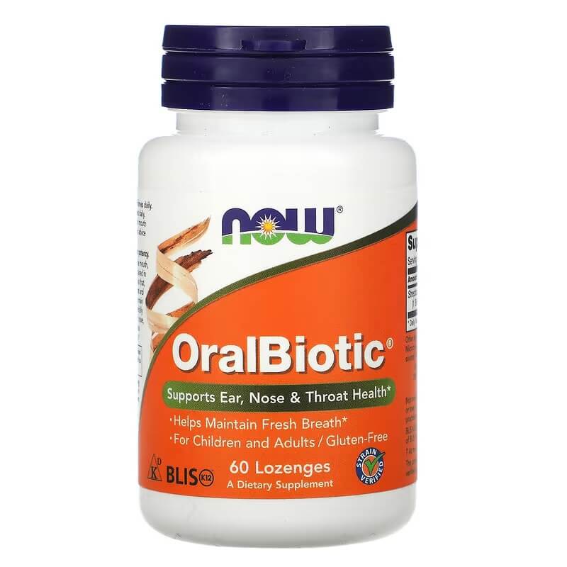 

Пастилки от боли в горле и кашля NOW Foods OralBiotic, 60 пастилок