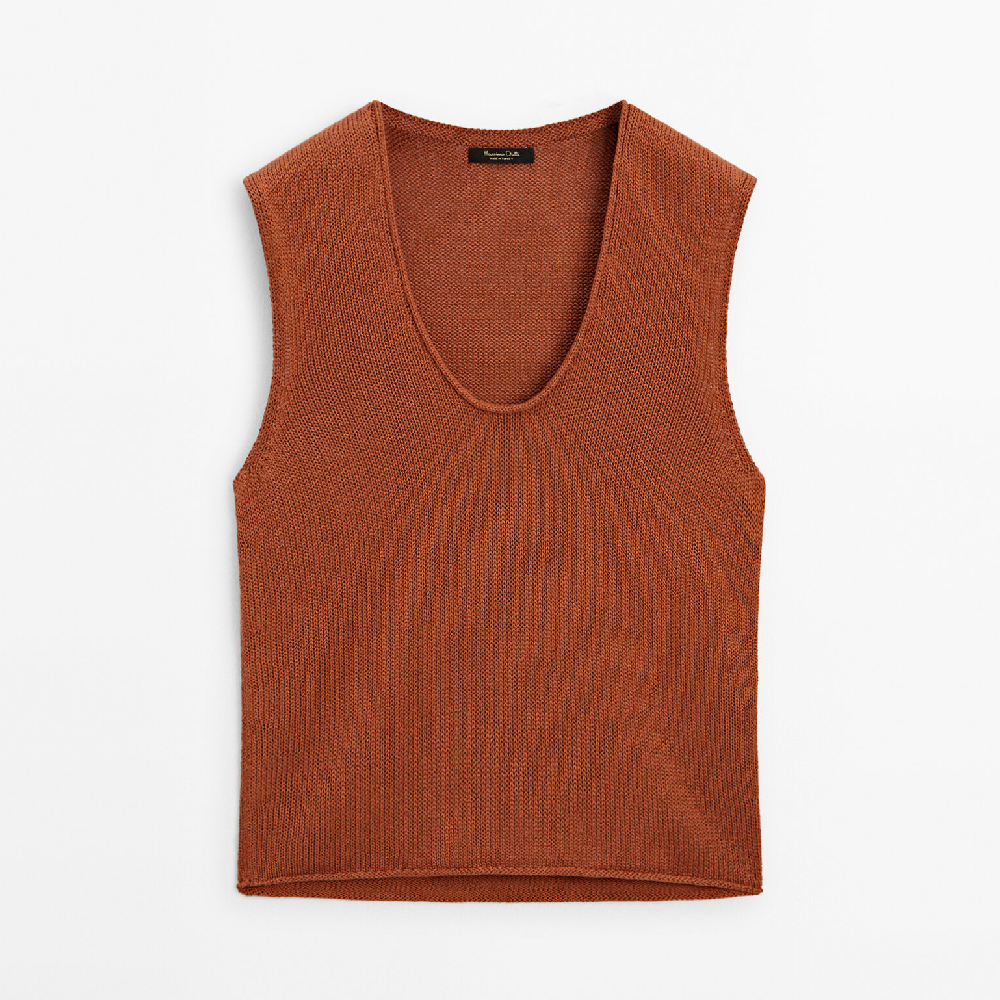 цена Топ Massimo Dutti Knit With Neckline Detail, оранжевый