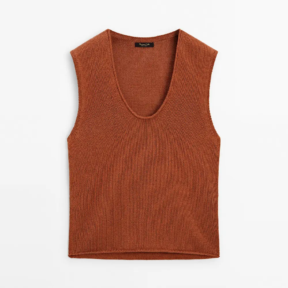 

Топ Massimo Dutti Knit With Neckline Detail, оранжевый