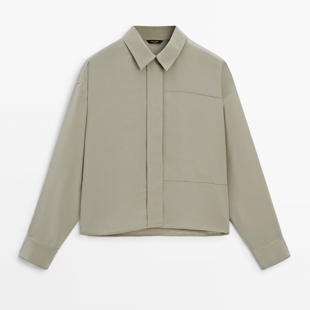 цена Рубашка Massimo Dutti Silk Blend With Seam Detail, светло-бежевый