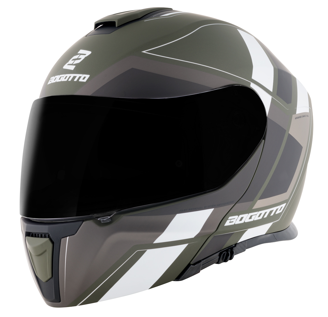 Откидной шлем Bogotto FF403 Murata со съемной подкладкой, черный/зеленый/белый