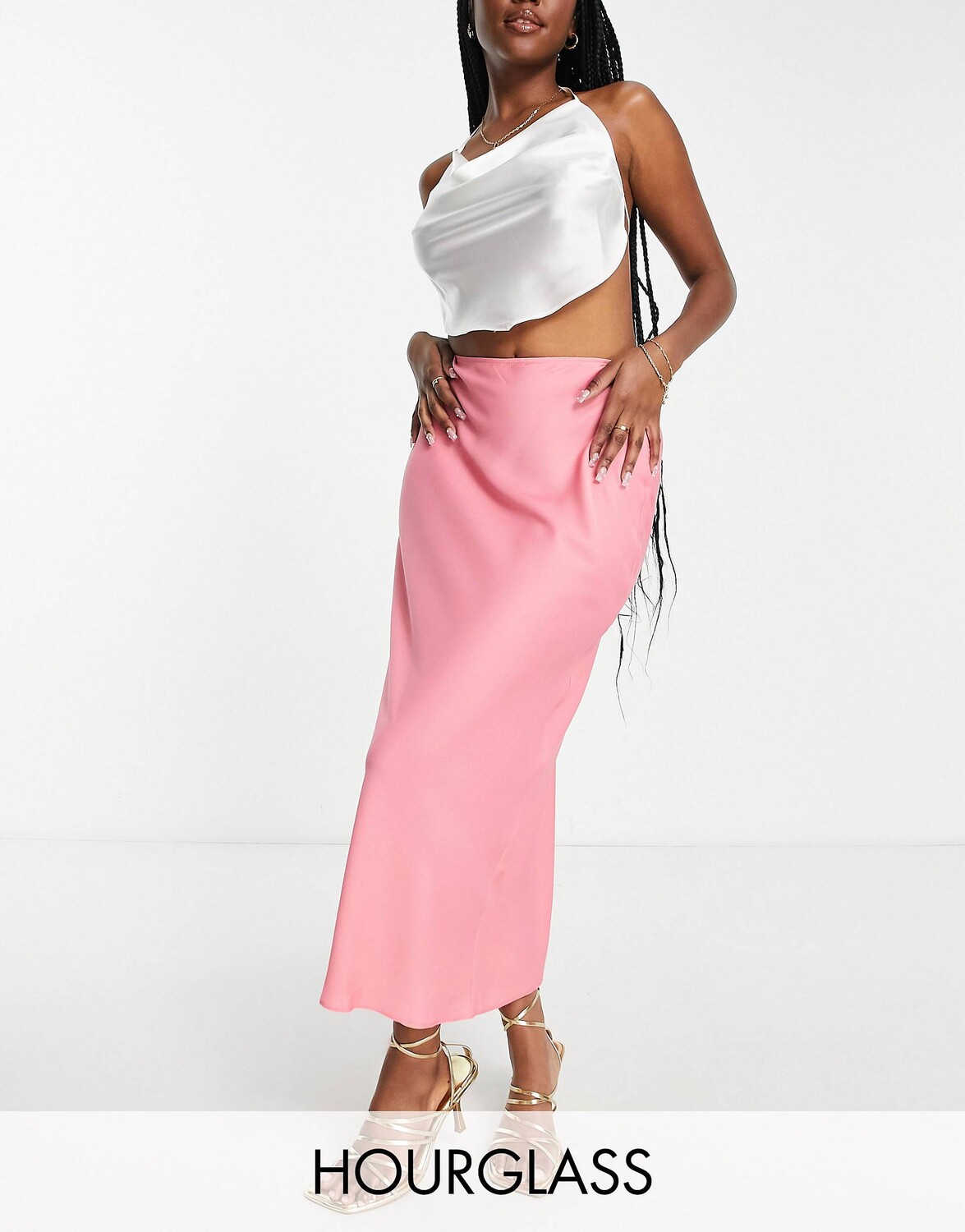 

Розовая атласная юбка-комбинация миди по косой ASOS DESIGN Hourglass Hourglass