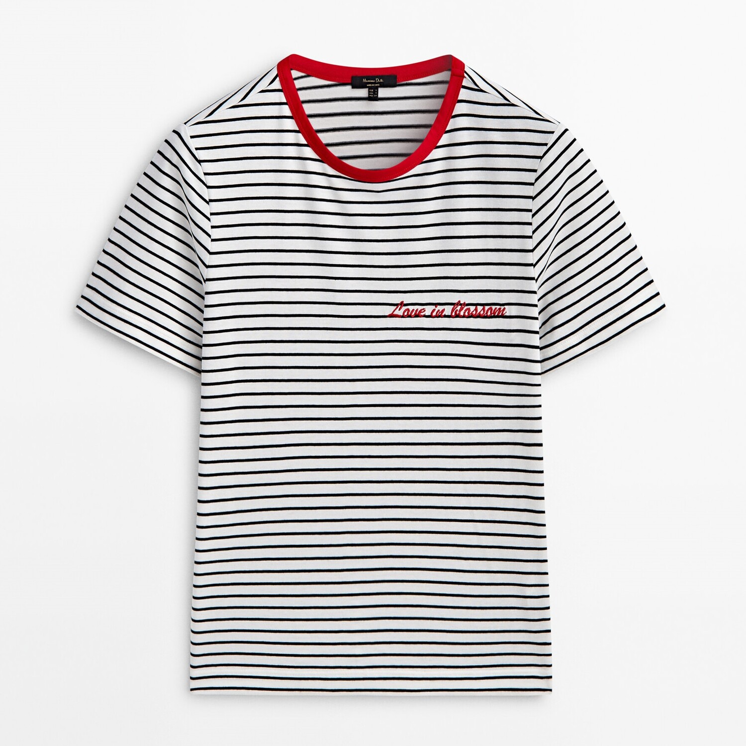 

Футболка Massimo Dutti Cotton Striped With Embroidery Details, белый