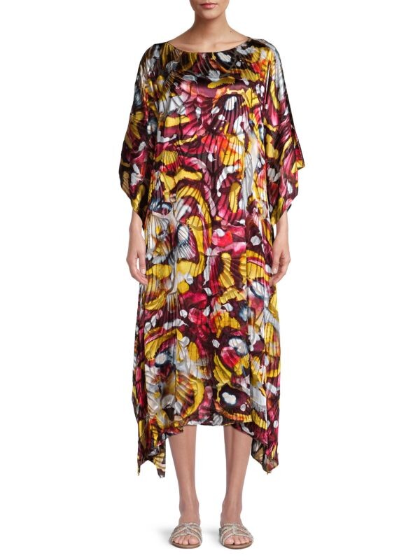 

Атласное платье-кафтан с принтом maeve Lafayette 148 New York Brown multicolor
