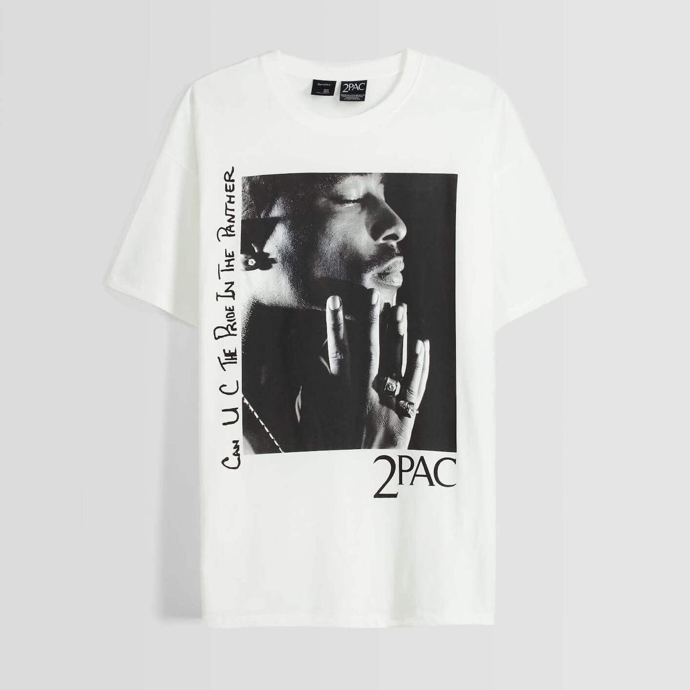 

Футболка Bershka Tupac Print Oversize Short Sleeve, белый
