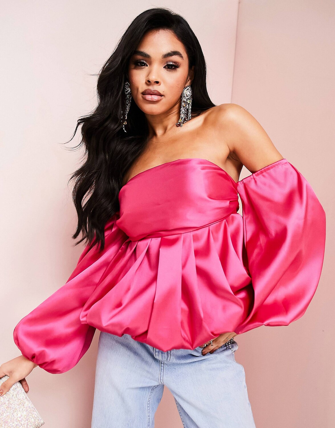 

Розовый атласный топ бэби-долл ASOS LUXE