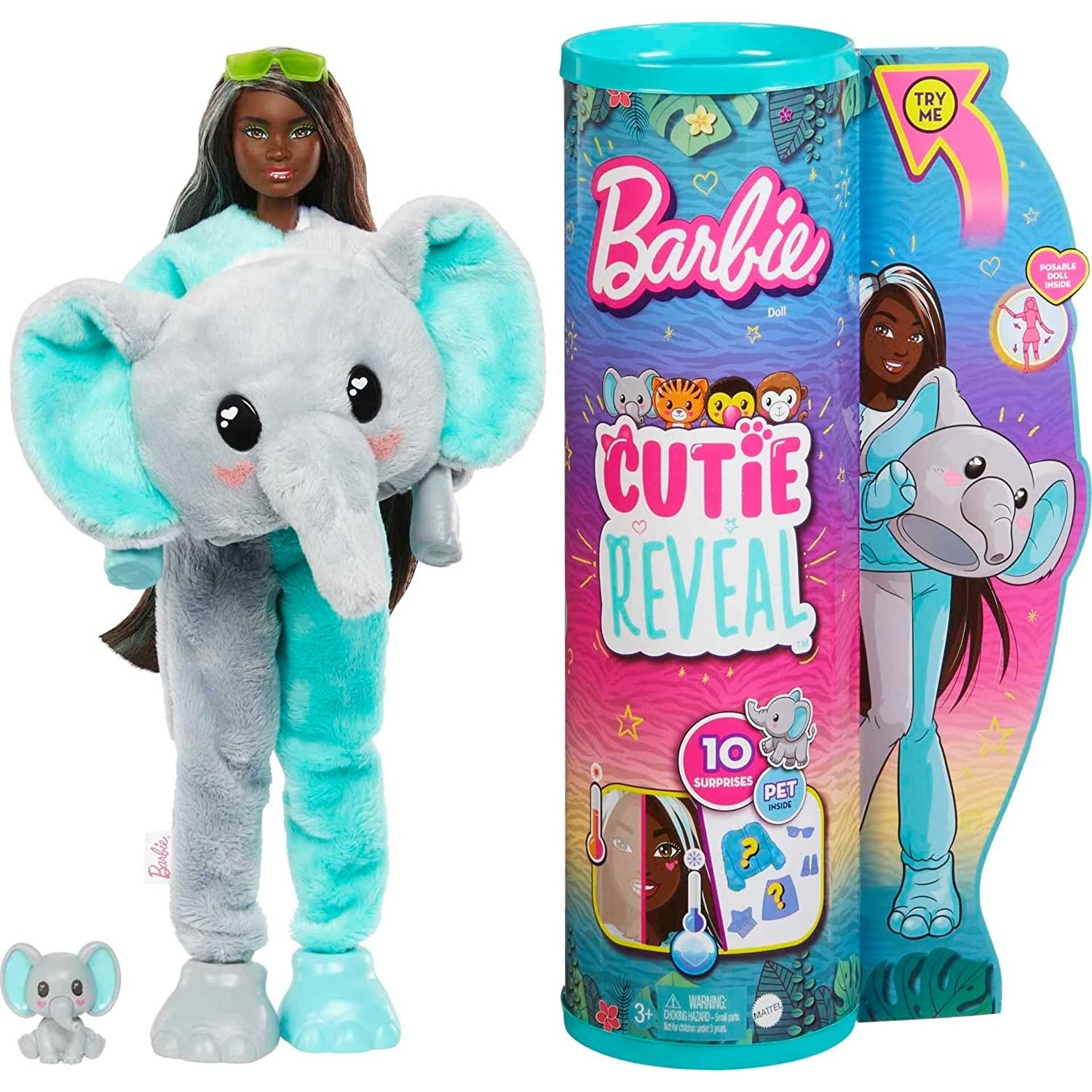 куклы с нарядами барби активный отдых Кукла Barbie Cutie Reveal Dolls Tropical Jungle Series Elephant HKP97 HKP98