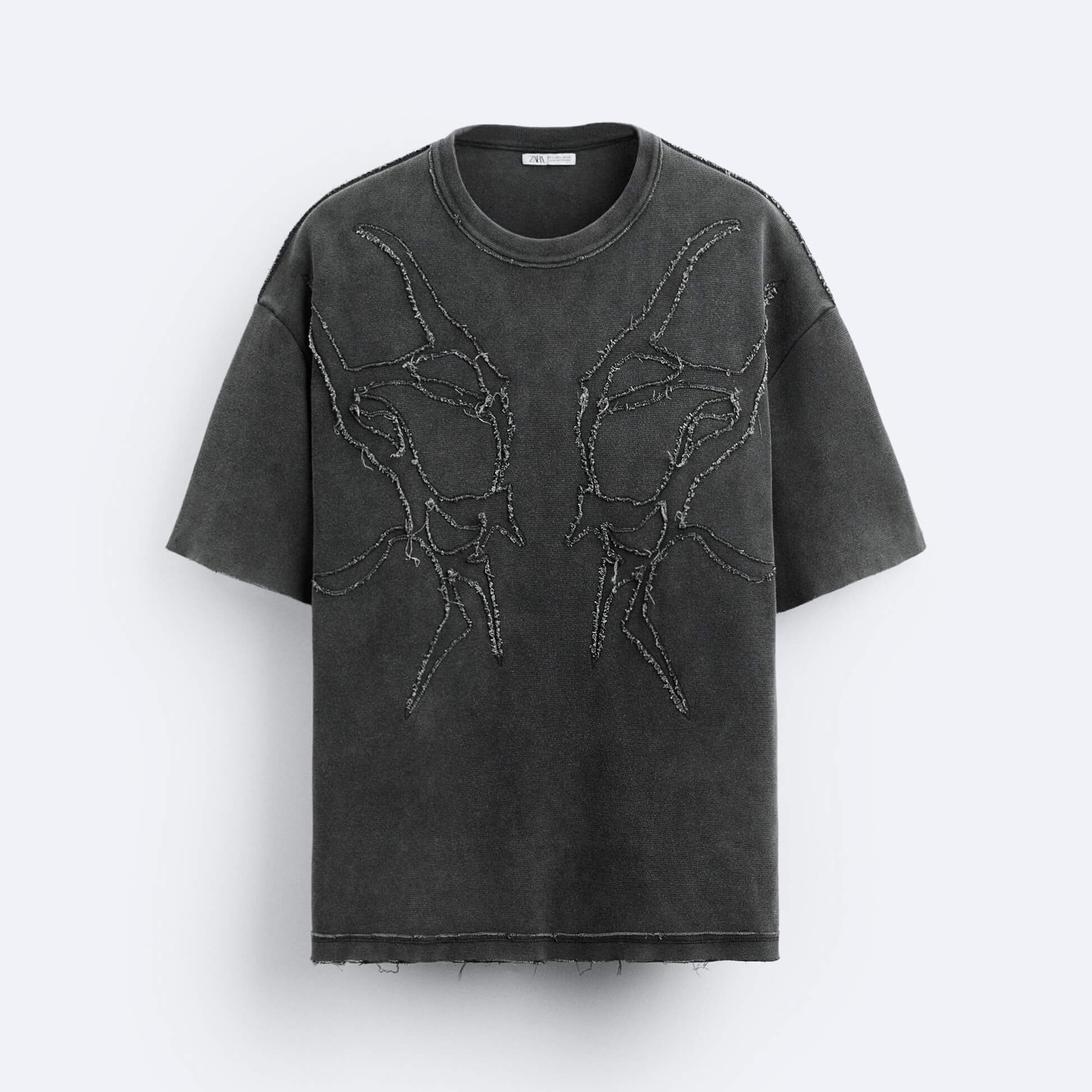 Футболка Zara Embroidered Knit, темно-серый