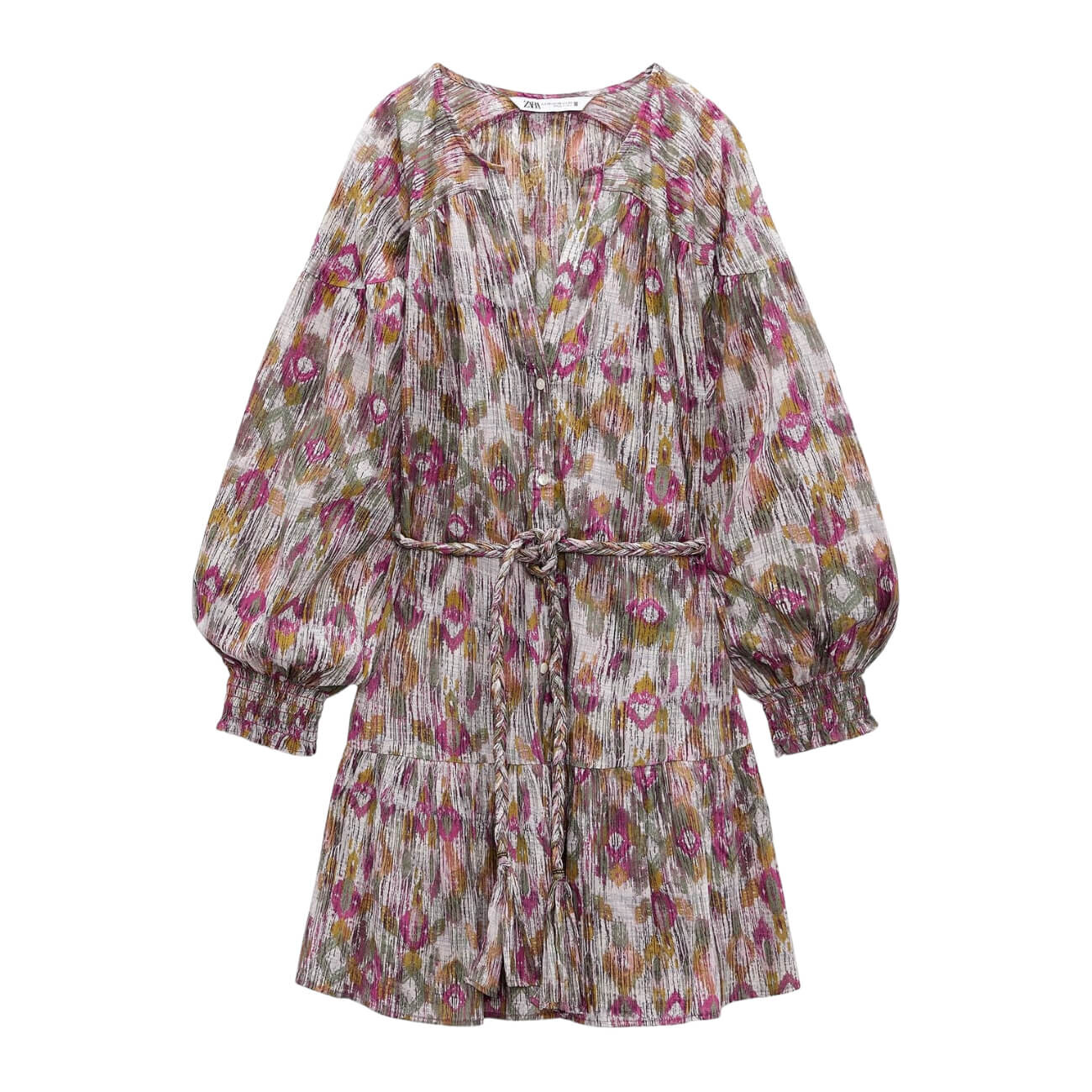 

Платье Zara Printed With Braided Belt, мультиколор