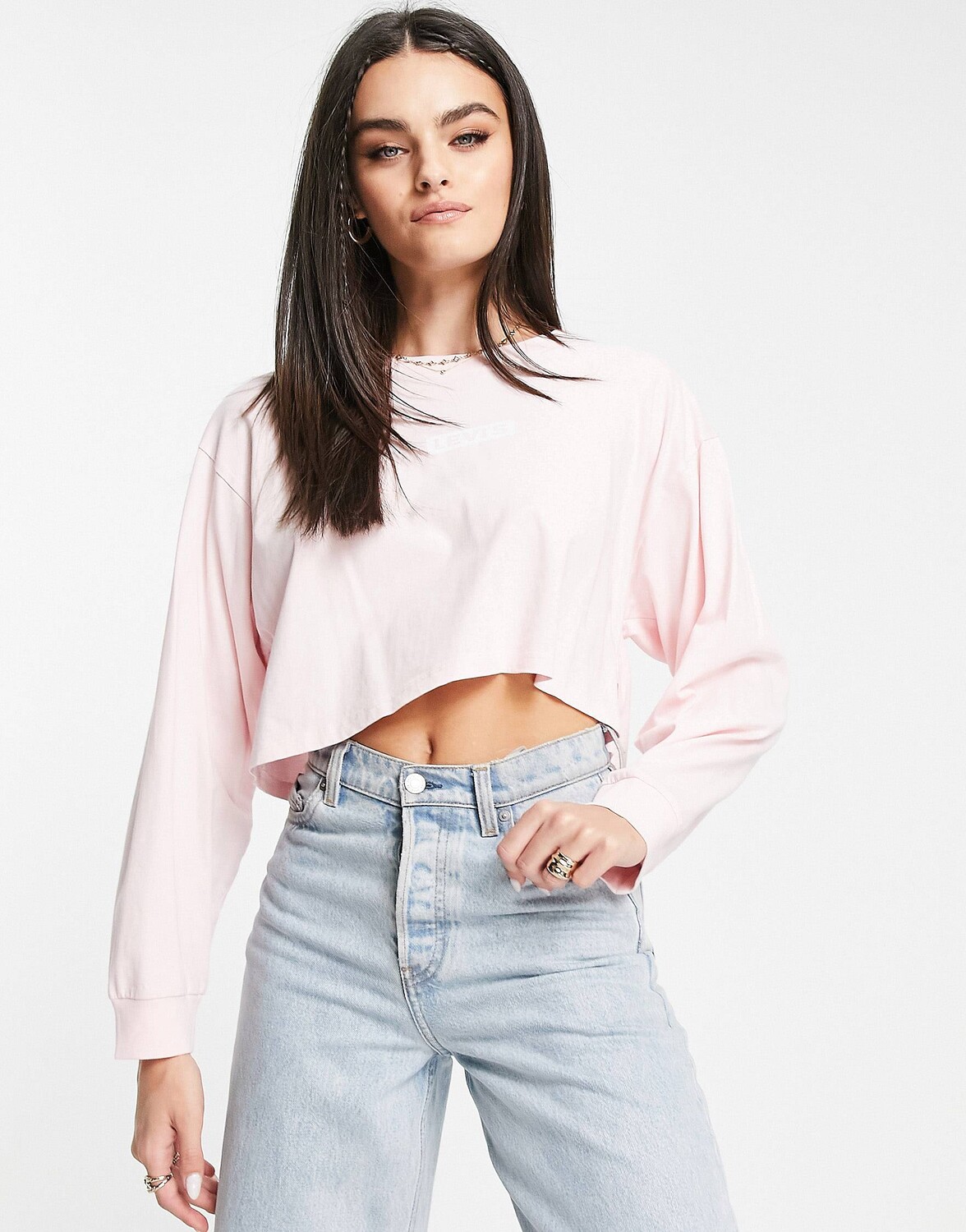 

Розовый укороченный молодежный топ с длинными рукавами Levi's