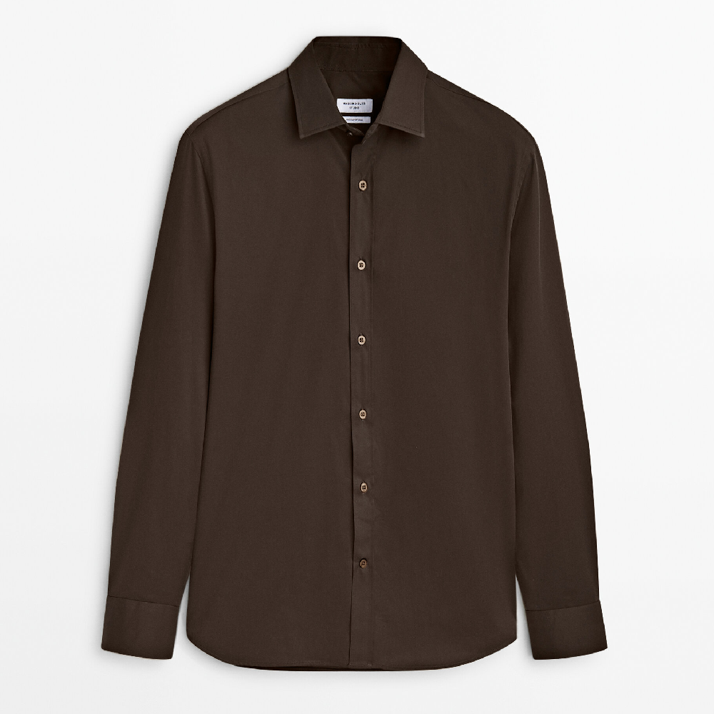 Рубашка Massimo Dutti Wide-fit Cotton - Studio, коричневый брюки massimo dutti wide leg cotton blend studio коричневый