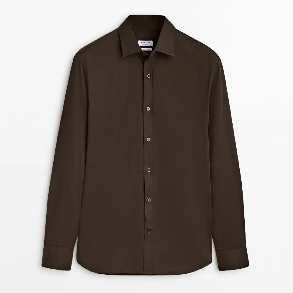 

Рубашка Massimo Dutti Wide-fit Cotton - Studio, коричневый