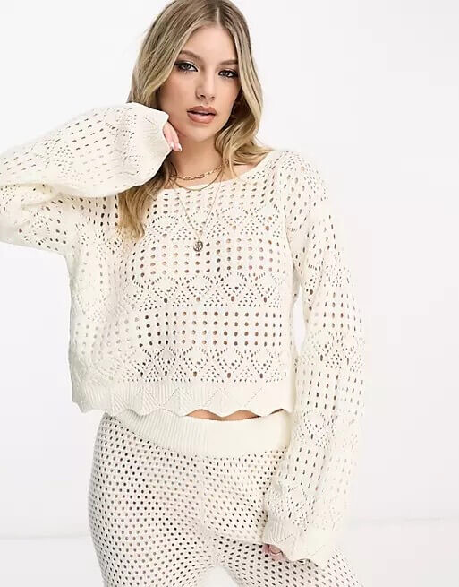 

Джемпер Miss Selfridge Crochet Long Sleeve, кремовый