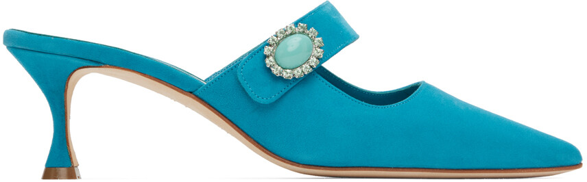 

Голубые туфли без задника Porramu 50 Manolo Blahnik, Синий