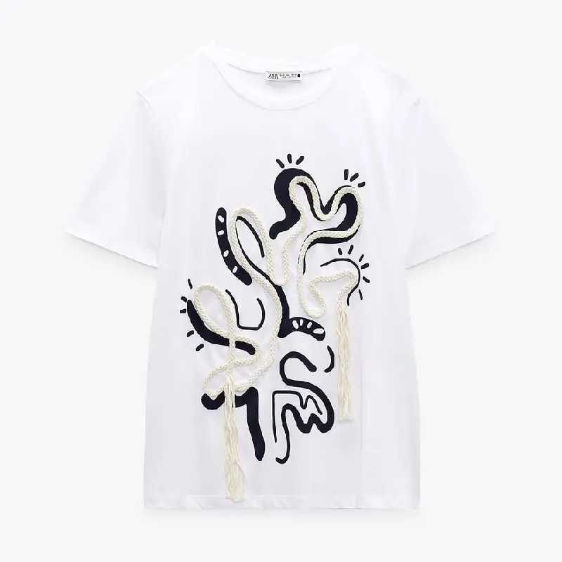

Футболка Zara Drawstring And Fringing, белый
