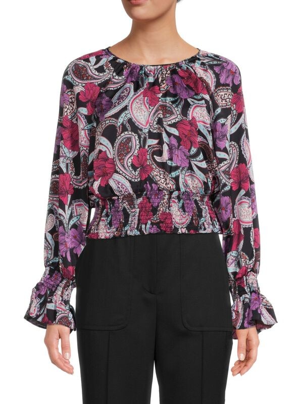 

Присборенный топ-блузон с узором пейсли BCBGMAXAZRIA Black multi