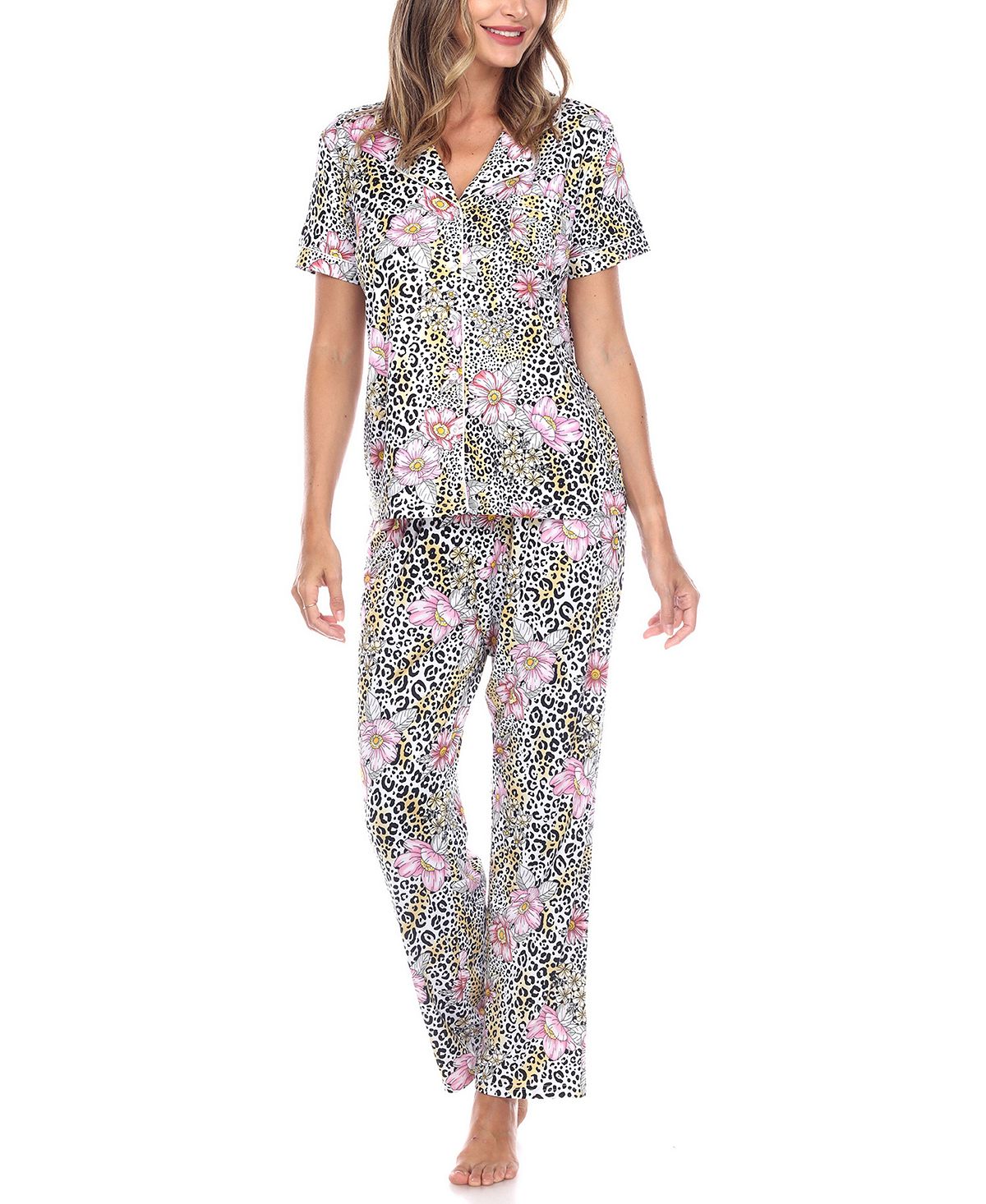Женские брюки с короткими рукавами, тропический пижамный комплект, 2 предмета White Mark комплект пижамный с короткими рукавами climatyl xl синий