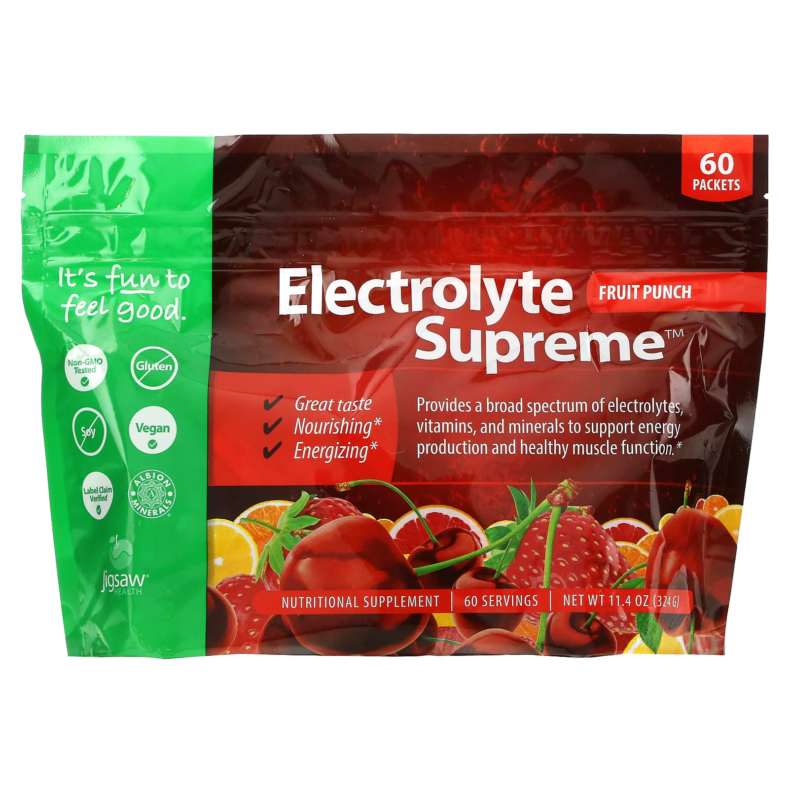 Пищевая Добавка Jigsaw Health Electrolyte Supreme, фруктовый пунш, 60 пакетиков jigsaw health electrolyte supreme ягодный вкус 60 пакетов 11 4 унции 324 г