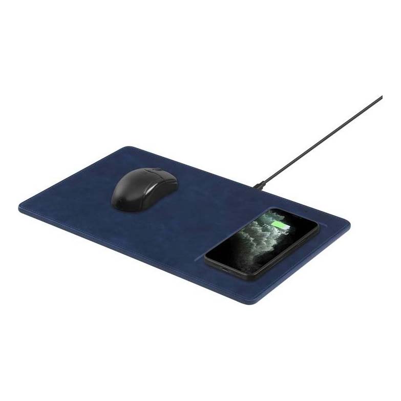 Коврик для мыши с беспроводной зарядкой Powerology Fabric Qi, темно-синий фото