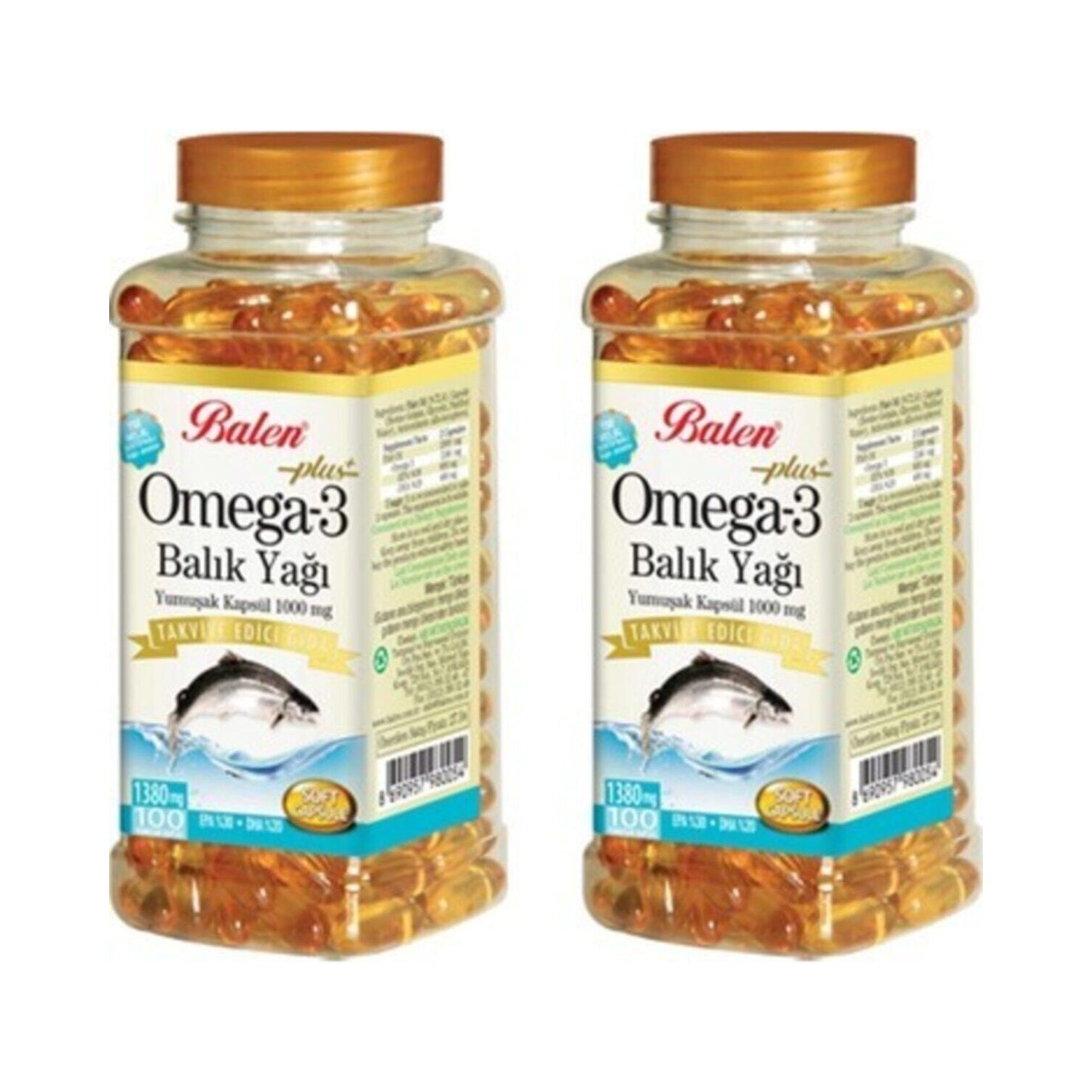 

Balen 2 Boxes Plus Omega 3 Fish Oil Omega 3 Fish Oil 100 Capsules x 1380 Mg x 2