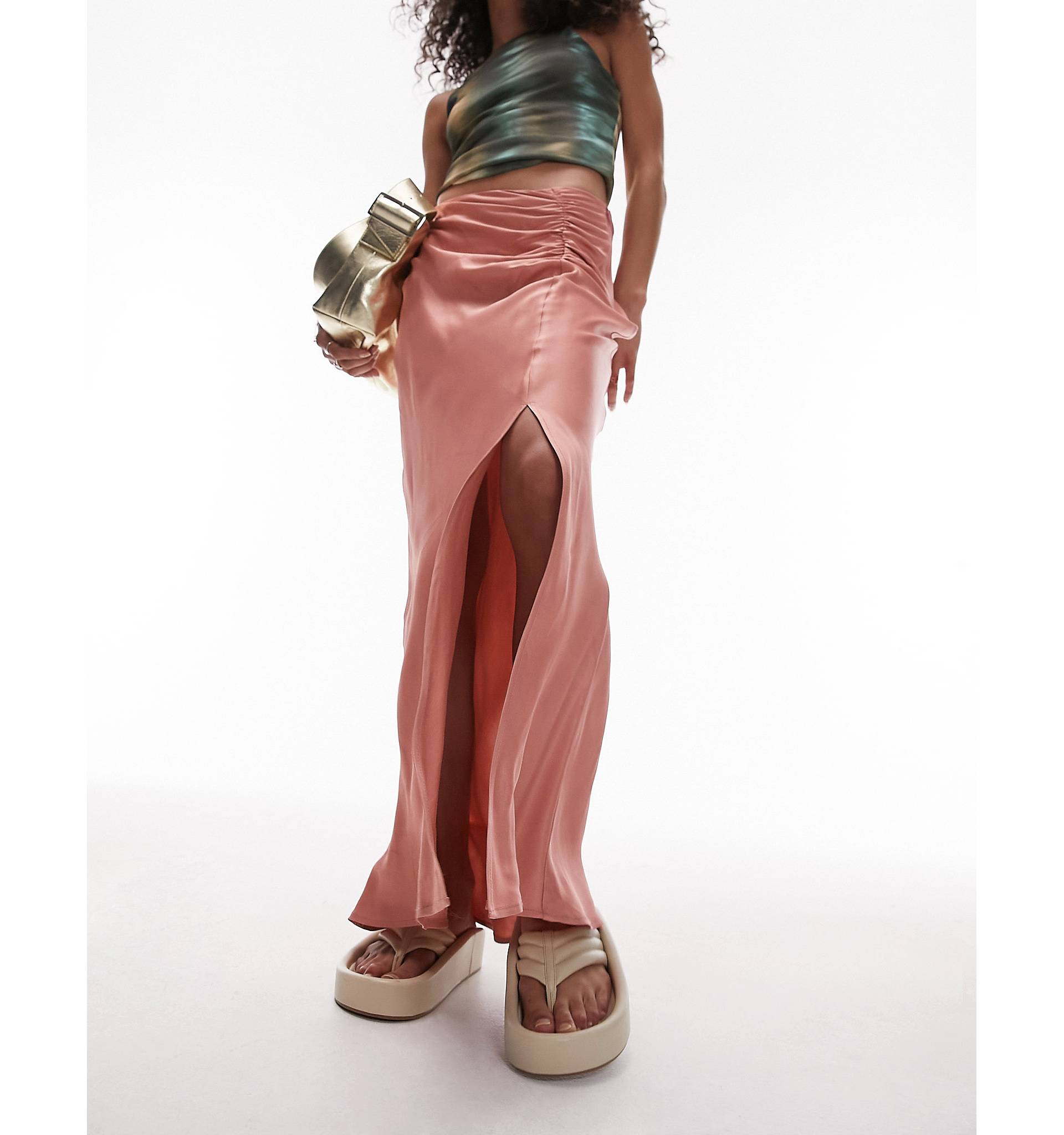 Юбка Topshop Ruched Side Maxi, розовый юбка topshop asymmetric maxi with ruched panel красный