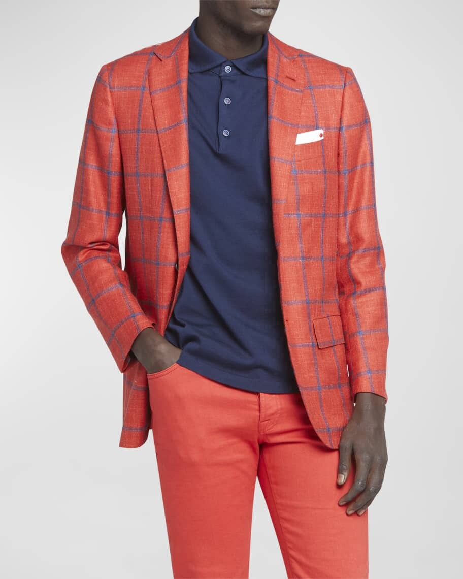 

Мужское спортивное пальто Windowpane из шерсти и шелка Kiton, Красный
