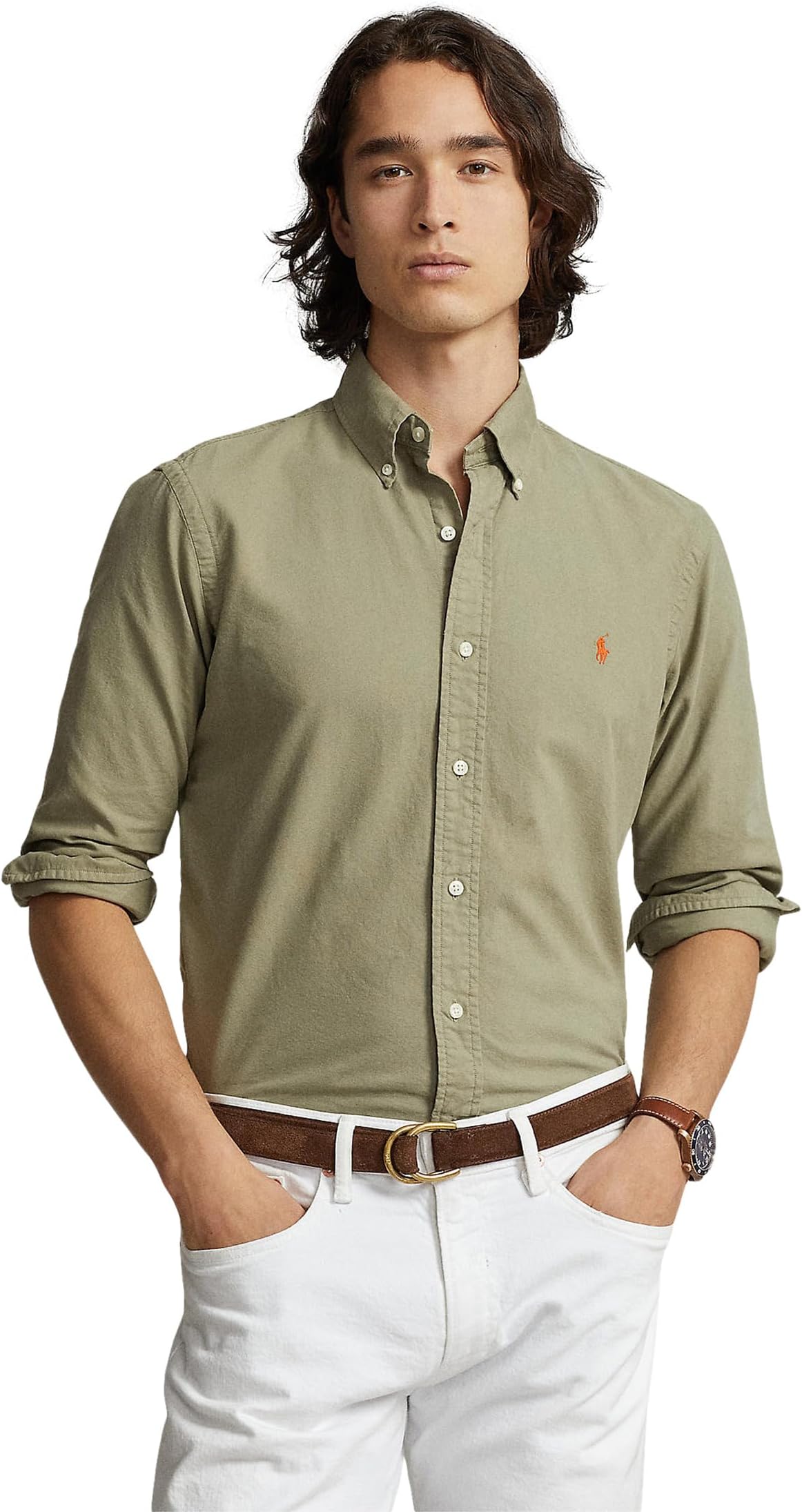 Классическая оксфордская рубашка с длинными рукавами, окрашенная в готовую одежду Polo Ralph Lauren, цвет Sage Green футболка с принтом boxy crewneck polo ralph lauren цвет sage green