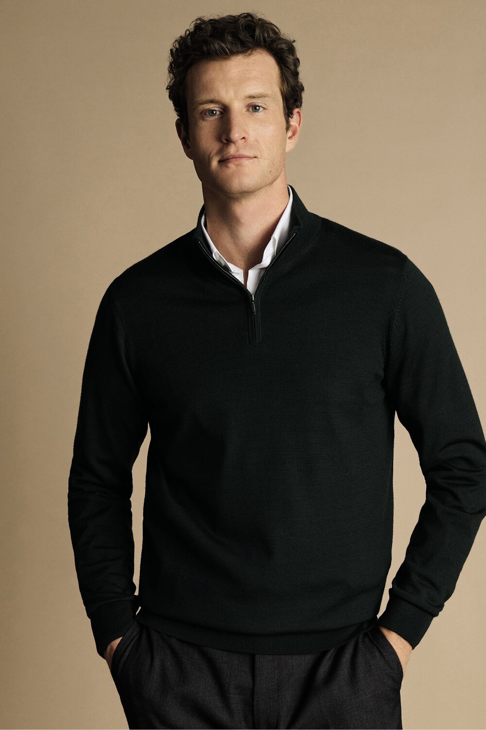 

Короткий свитер на молнии из шерсти мериноса Charles Tyrwhitt, синий