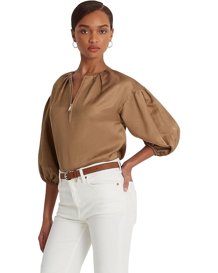 

Блуза LAUREN Ralph Lauren Shantung Blouson-Sleeve, цвет New Tan