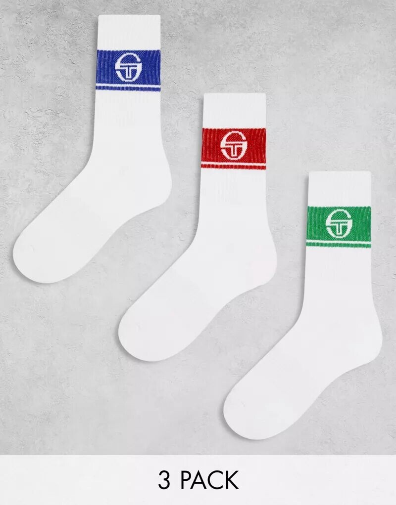 

Комплект из трех спортивных носков с логотипом Sergio Tacchini зеленого, красного и синего цвета
