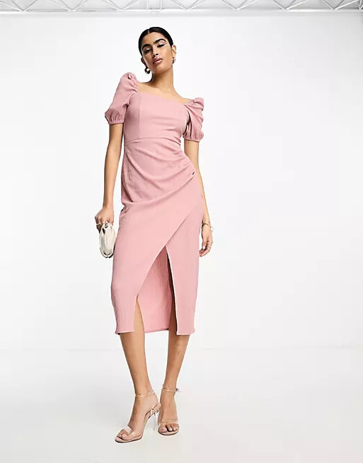 

Платье миди с разрезом Asos Design, розовый