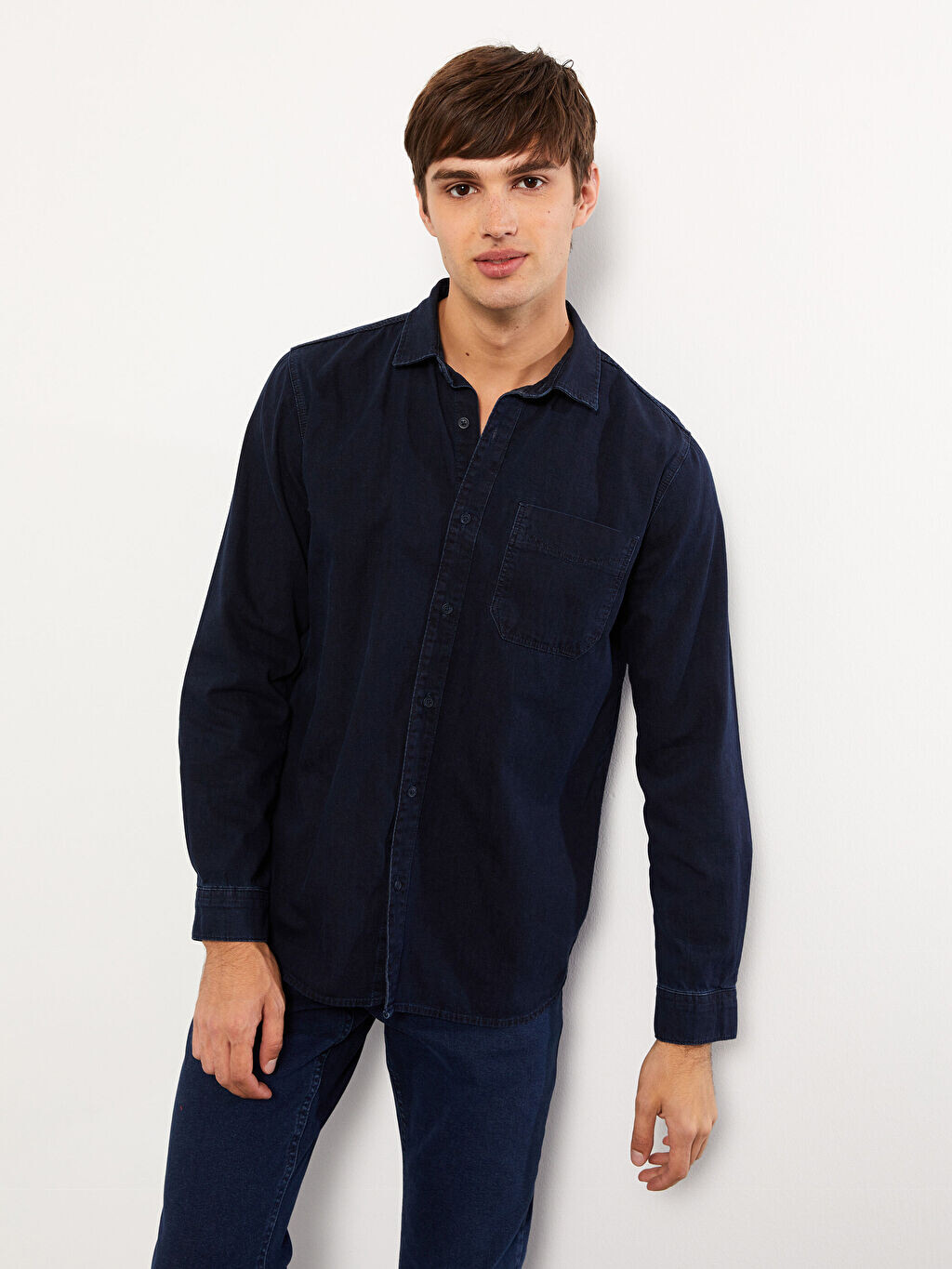 

Мужская джинсовая рубашка стандартной посадки с длинным рукавом LCW Jeans