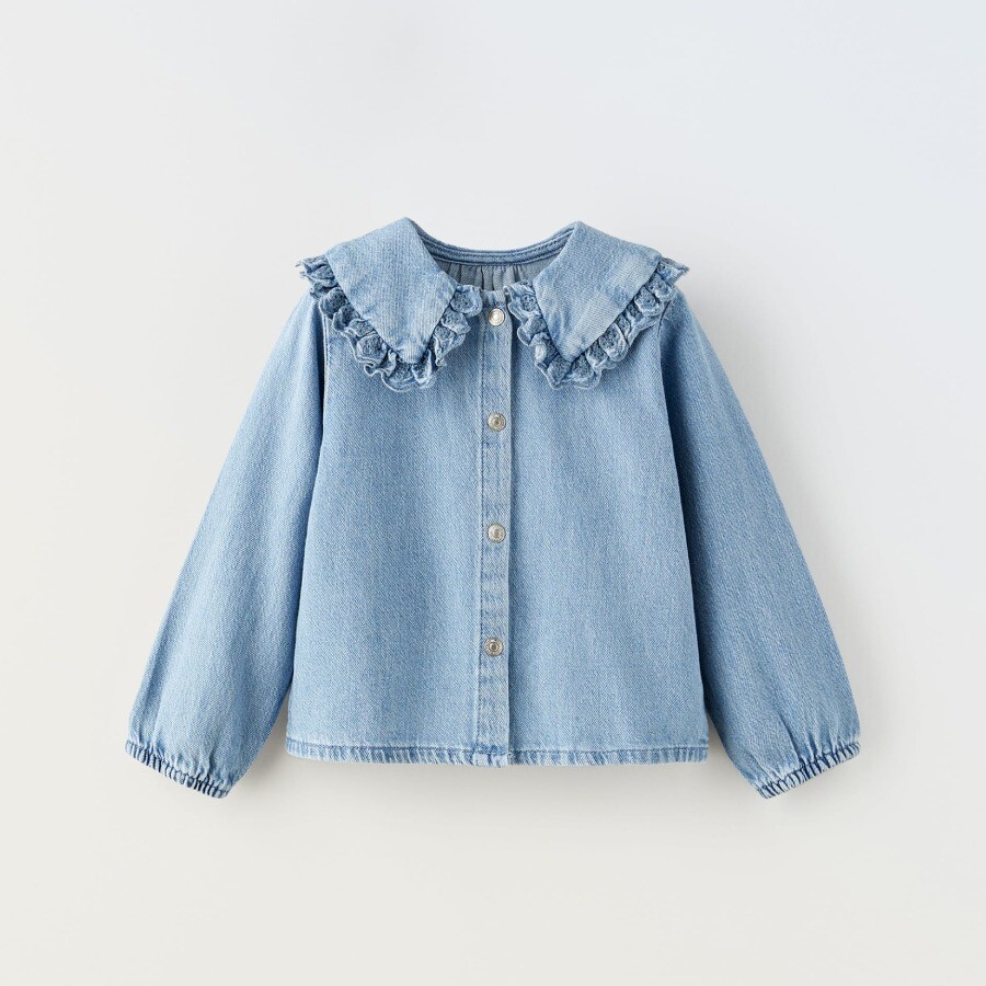 

Рубашка Zara With Lace Trim, синий